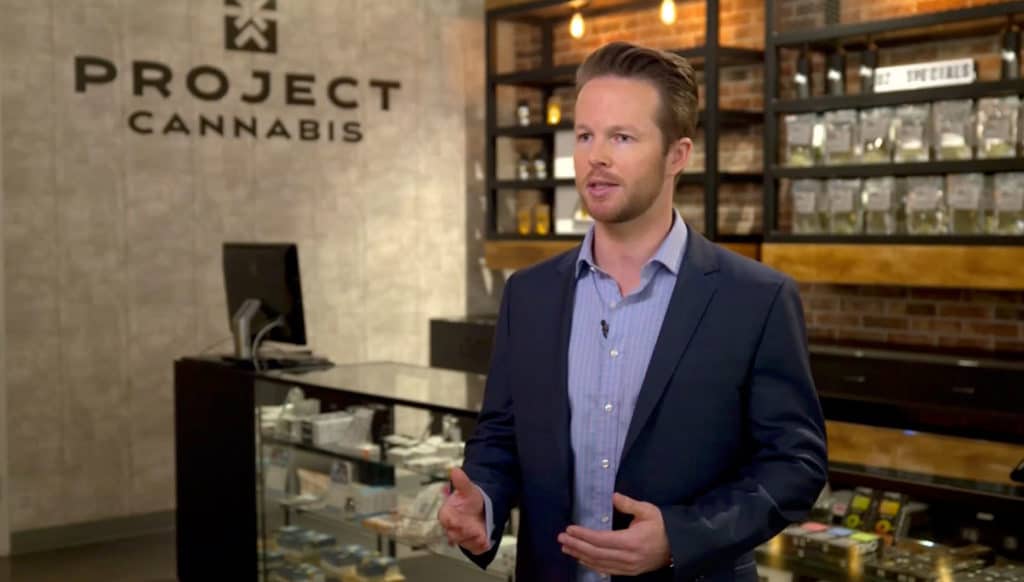 cameron is interviewed inside of the dtla dispensary by cnbc